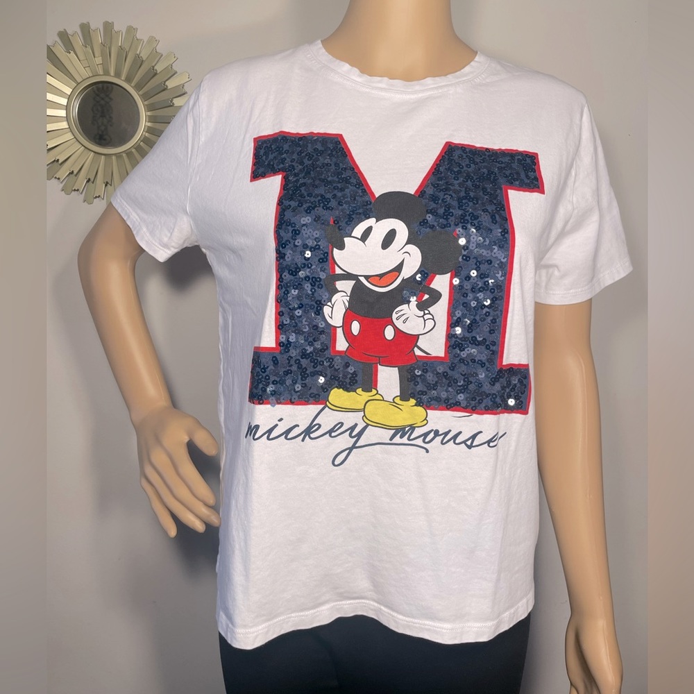 Zara x Disney Mickey Mouse Sequin short sleeve tee shirt size - Large